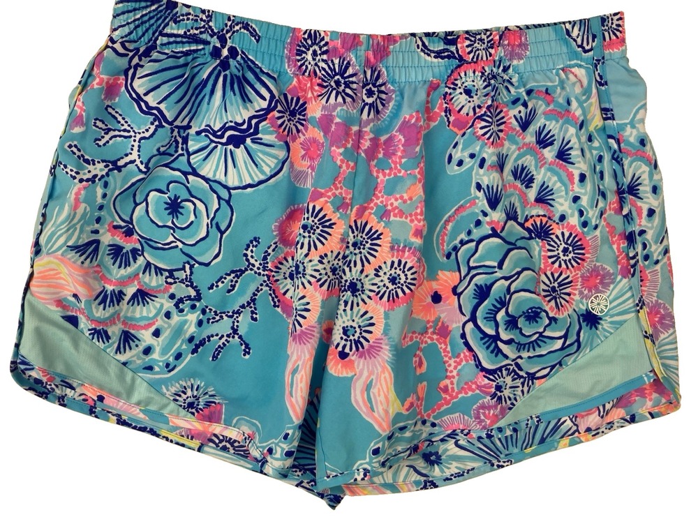 Lilly Pulitzer Luxletic Ocean Trail Shorts XS Bali Blue Once Upon a Tide Floral